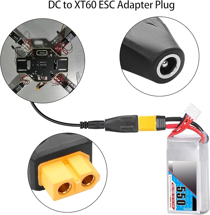YAODHAOD XT60 to DC 5521 Adapter 2pcs, XT60 Female to DC 5.5mm x 2.1mm Female Model Airplane Power Connector Extender Adapter for Drone, Model, Energy Storage Power