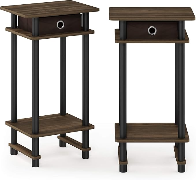 Furinno Turn-N-Tube Tall End Table, Columbia Walnut/Black/Dark Brown