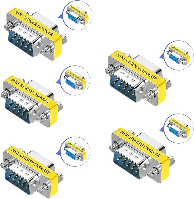 db9 Connector Null Modem Adapter，9-Pin Serial vga Adapter RS232 db9 Gender Changer,for Computer and Industrial Device Data Transfer(M-F (5P))