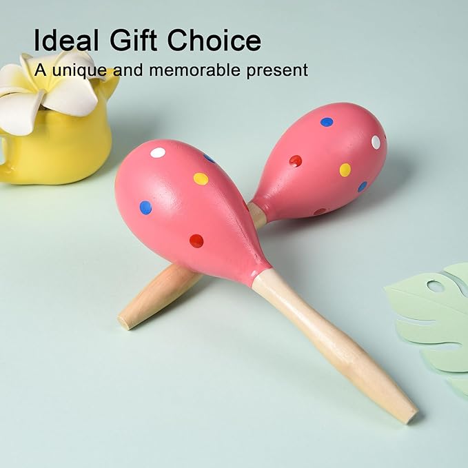 Maracas for Adults Kids Babies, Wooden Maracas Shaker Musical Instrument, Pink