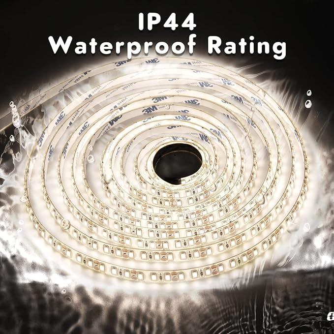 White LED Strip Lights, IP44 Waterproof 2835 LED Lights, 6000K 12V 65.6ft/20m Flexible Ribbon, Kitchen Cabinet Lighting, Outdoor/Indoor (White)