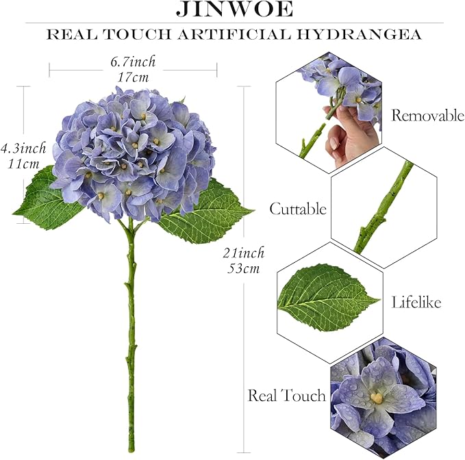 Light Purple Boho Real Touch Flowers,4PCS 21" Lifelike Artificial Hydrangeas with Stems for Indoor Outdoor Wedding Bouquet Table Centerpieces Home Baby Showers