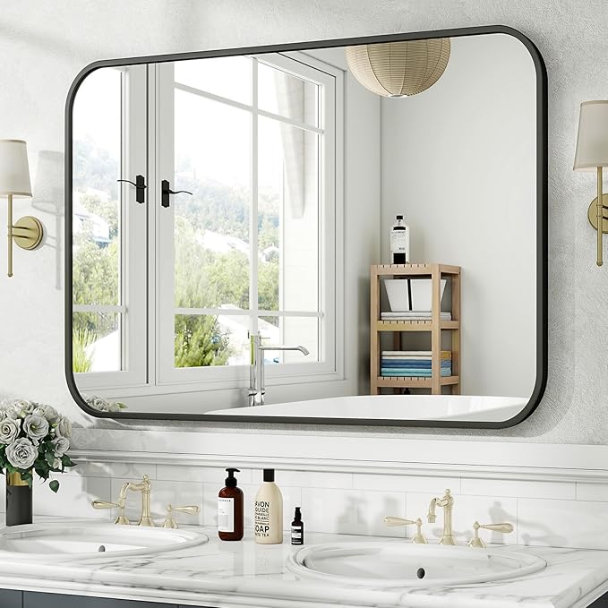 HARRITPURE Rectangular Bathroom Mirror 40''x30'' Black Bathroom Wall Mirror Aluminum Frame Wall-Mounted Mirrors for Entryway Bedroom Living Room