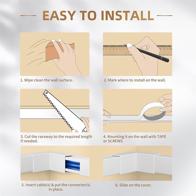 Delamu Cable Hider, 315in Cord Covers for Wires on Wall, One-Cord Cord Hider, Paintable Wire Hiders Wire Covers for Cords, Cable Management for Hiding 3-4 Wires, 20x L15.7 W0.1.18 H0.60in, White