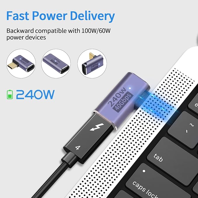USB C 90 degree, Right Angle Adapter,USB C Female to Female Adapter240W PD, 40Gbps and 8K video]supports Thunderbolt 4/3 cable for laptops, tablets and phones (3 packs) (3 Styles usb c adapter)