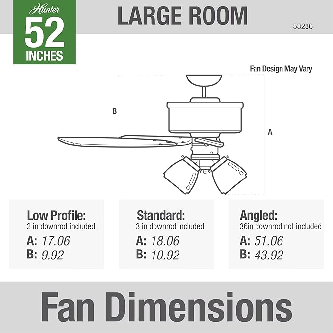 Hunter Fan Company 53236 Hunter Builder Plus Indoor Ceiling Fan with Lights and Remote Control, 52", Snow White Finish