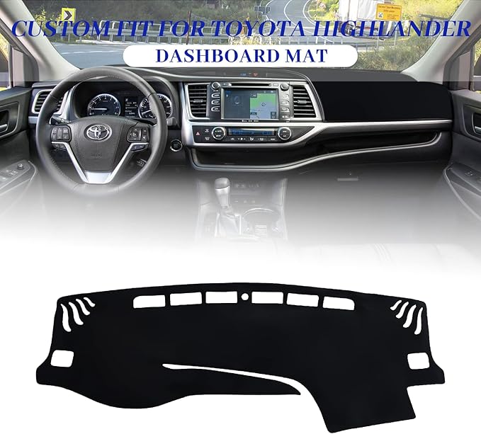 Dashboard Cover Mat Custom Fit for Toyota Highlander Accessories 2014-2019 Dash Cover Nonslip Dash Mat Protector Sunshade No Glare Black