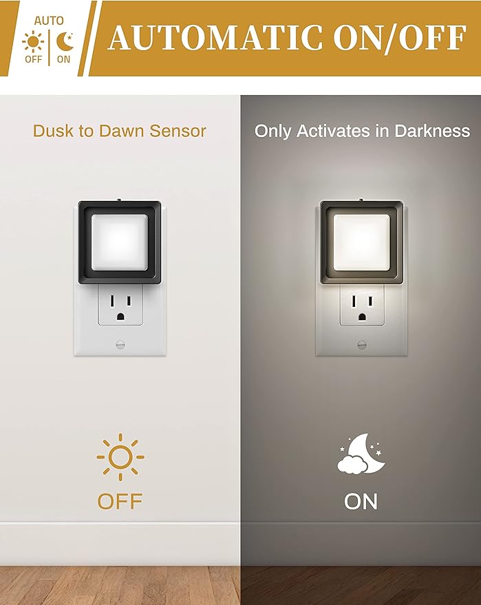 DORESshop LED Night Light, Plug-in [4 Pack], Dusk to Dawn Sensor, Night Lights Plug into Wall for Bedroom, Bathroom, Toilet, Stairs, Kitchen, Hallway, Kids,Adults, Nightlight, Daylight White 5000K…