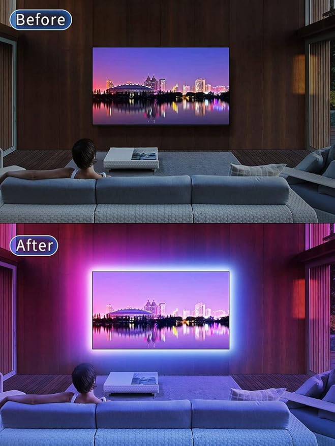 GIPOYENT TV LED Backlights, Music Sync LED TV Backlight, for 60-85 Inch TV, LED TV Light with Bluetooth Function - RGB Color Changing Light Strip for Home Theater (23ft)