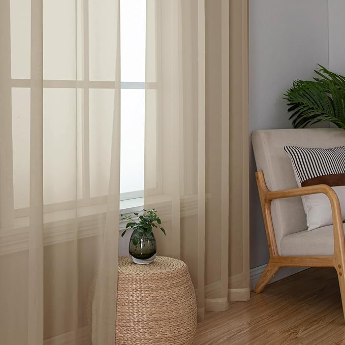 OWENIE Taupe Sheer Curtains 84 inches Long for Bedroom Living Room 2 Panels Set, Rod Pocket Solid Taupe Curtain, Soft Touch Elegant Voile Curtains & Drapes for Nursery, 42"x84", 2 Pcs