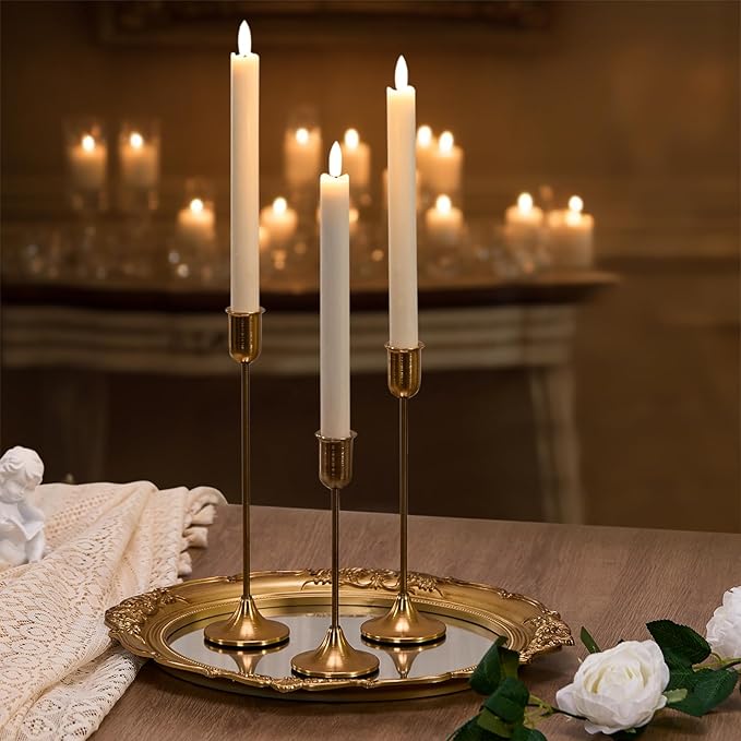 Candlestick Holders, Taper Candle Holders Set of 6, Vintage Gold Candle Sticks Holder Decor for Table Centerpiece, Fireplace Mantel, Weddings & Housewarming Décor with Gift Box