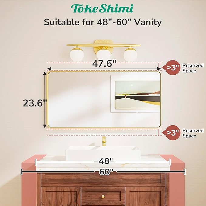 TokeShimi 48x24 Brushed Nickel Bathroom Mirror for Over Sink,Bathroom Rectangle Mirror with Tempered Glass,Vanity Mirror with Aluminum Frame(Horizontal/Vertical)
