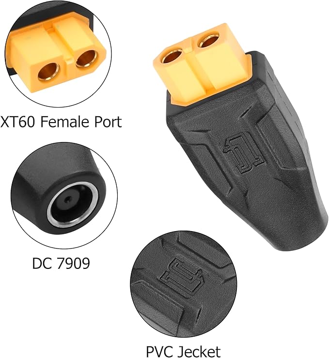 YAODHAOD XT60 to DC 8mm Adapter, XT60 to DC 7909 Female Connectors for Solar Panel, Lipo Battery, Portable Power Station, Solar Generator (2PCS)