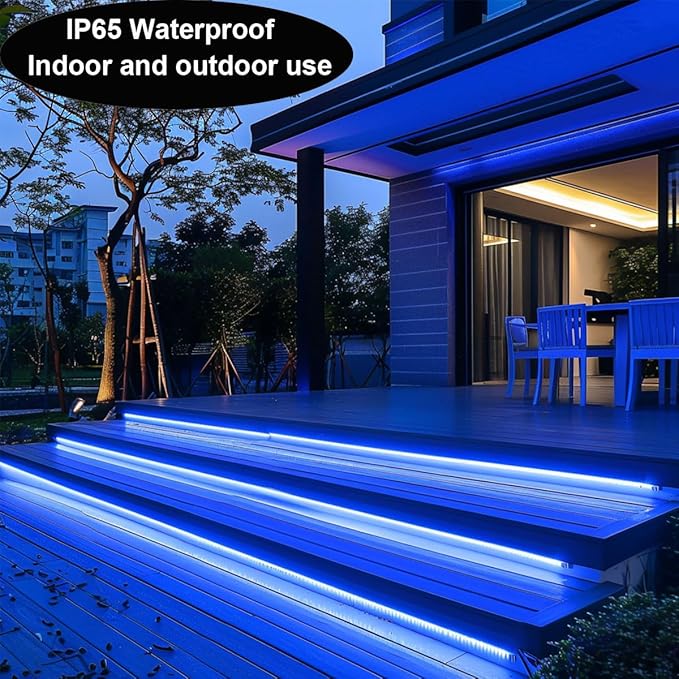 TOPAI 12V COB LED Strip Light Blue Waterproof IP65 16.4ft/5M 480LEDs/M Dotless High Density Self Adhesive Cuttable Flexibl LED Tape Light for Cabinet Home DIY Lighting Projects
