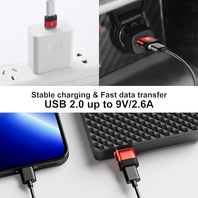 USB to USB C Adapter 6 Pack,USB Type C Adapter,USB A to C Adaptor,USBC Female USBA Male Converter for iPhone 16 15 14 13,MacBook,iPad,Car Play,Charger,Red
