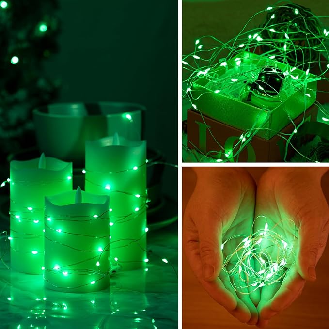6 Pack LED Fairy Lights 7ft Battery Powered Waterproof Silver Wire 20 Led Mini String Mason Jar Lights for DIY Wedding Party Bedroom Patio Easter Christmas (Green)