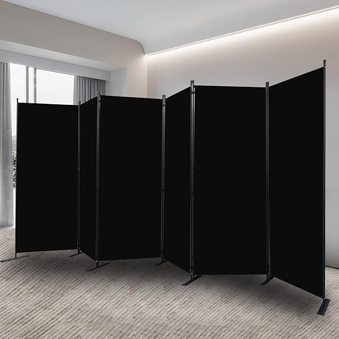 Room Divider, 6 Panel Folding Privacy Screens with Wider Support Feet, 6 Ft Portable Room Partition for Room Separator, 204" W X 71" H, Black