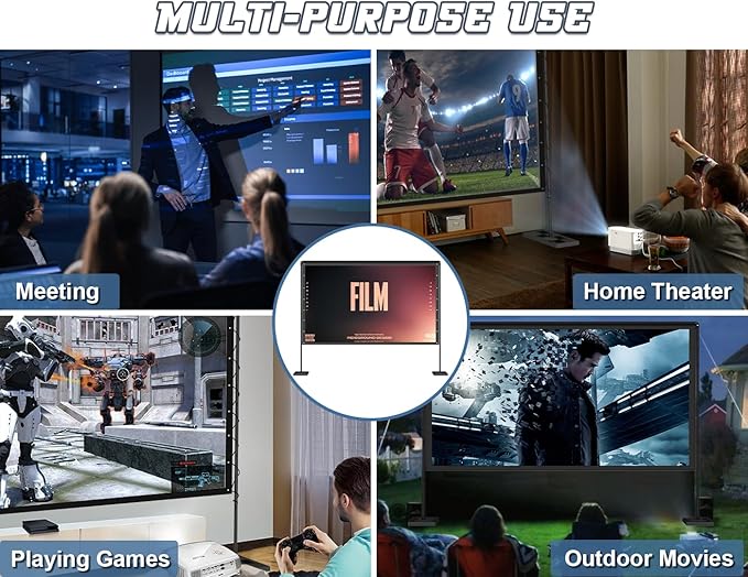 Queension 120 inch Outdoor Projector Screen with Stand, Portable Projector Screen 16:9 HD 4K, Movies Screen with Carry Bag for Outside Backyard, Indoor Wrinkle-Free Screen for Home Theater