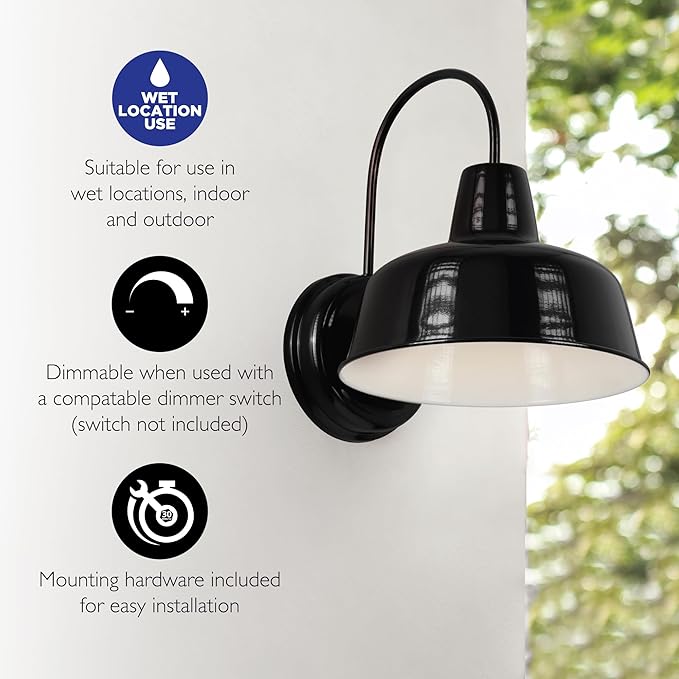 Design House Mason Barn Light Indoor/Outdoor Wall Mount Modern Industrial Farmhouse Wall Light for Patio, Garage, Bathroom, Office, Kitchen, 8-Inch, Satin Black, 579367
