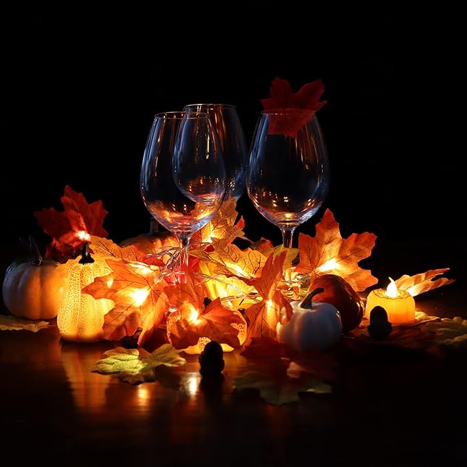 Fall Decor Multicolored Maple Leaf Lights, 10Ft 20LED Lights Battery Operated Fall Leaves Garland with Light Door Light String Home Decor Indoor Outdoor Halloween Thanksgiving Decorations