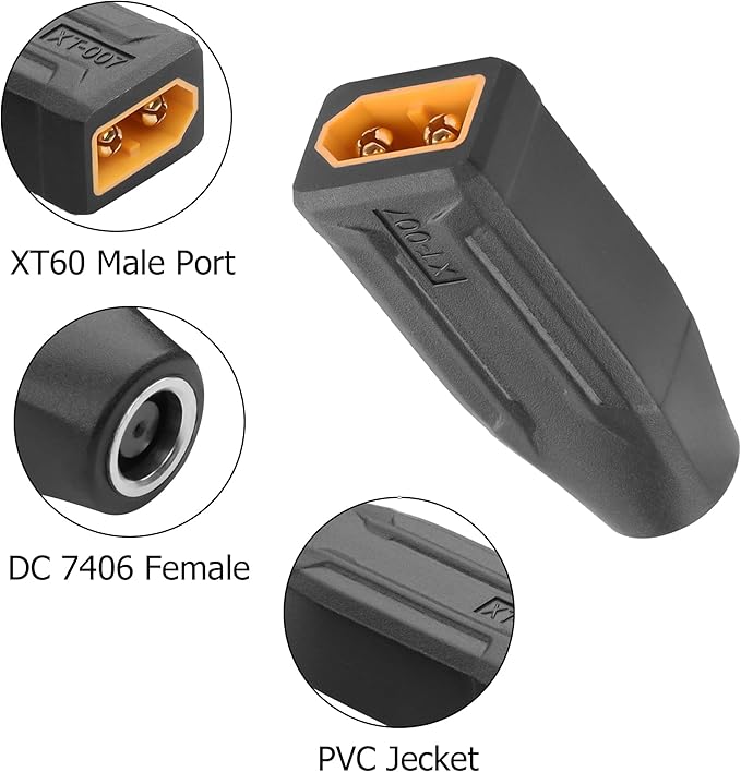 YAODHAOD XT60 Male to DC 7.4 x 0.6mm Female Power Charging Adapter for Drone, Model, Energy Storage, Outdoor, FPV, Monitor (2Pack) (XT60 Male to DC7406 Female)