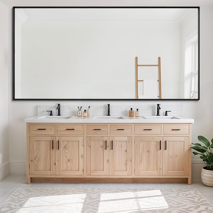 Suidia Bathroom Mirrors, 72" x 36" Wall Mirror Metal Framed, Bathroom Vanity Mirror for Living Room Bedroom Bathrooms Entryway, Black, Rect Corner Style