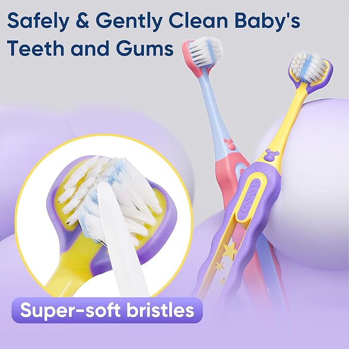 EASICUTI Soft Toddler Toothbrushes, Efficient 3 Sided Toothbrush, Baby Toothbrush 12 Months and up, Infant Tooth brush, Toddler Training Tooth brush for Ages 1-8 Years, Cleans All Sides-8 Pack, Patent