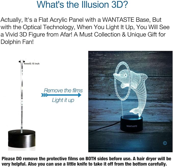 3D Dolphin Decor Lamp with Remote, 7 Color Changing Night Light Toys, Ocean Porpoise Birthday Gift for Kids, Girls, Boys