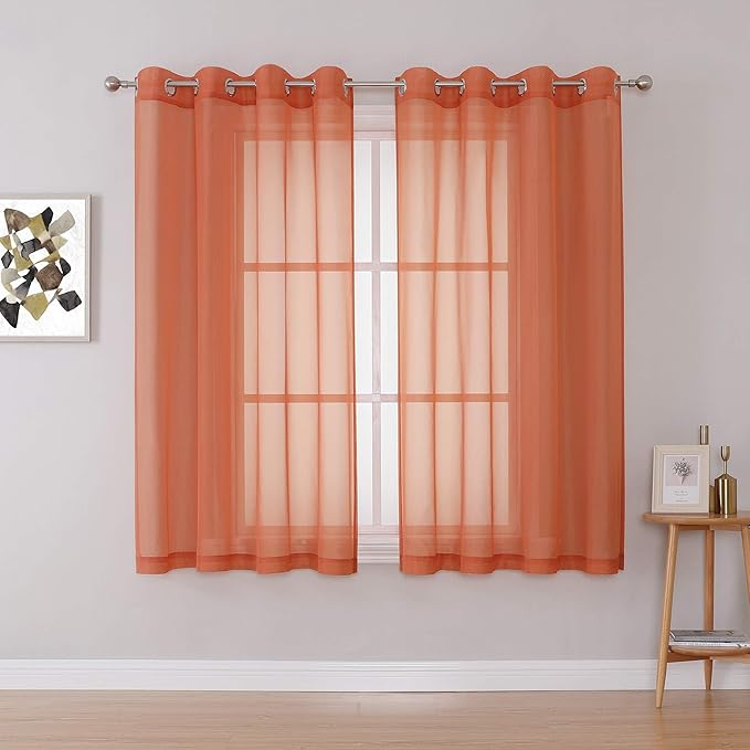 KEQIAOSUOCAI Burnt Orange Sheer Curtains - Grommet Voile Sheer Drapes Airy Curtain Panels with Light Filtering Window Treatment for Girl's Bedroom(2 Pieces,54 Wide x 63 Long inches)