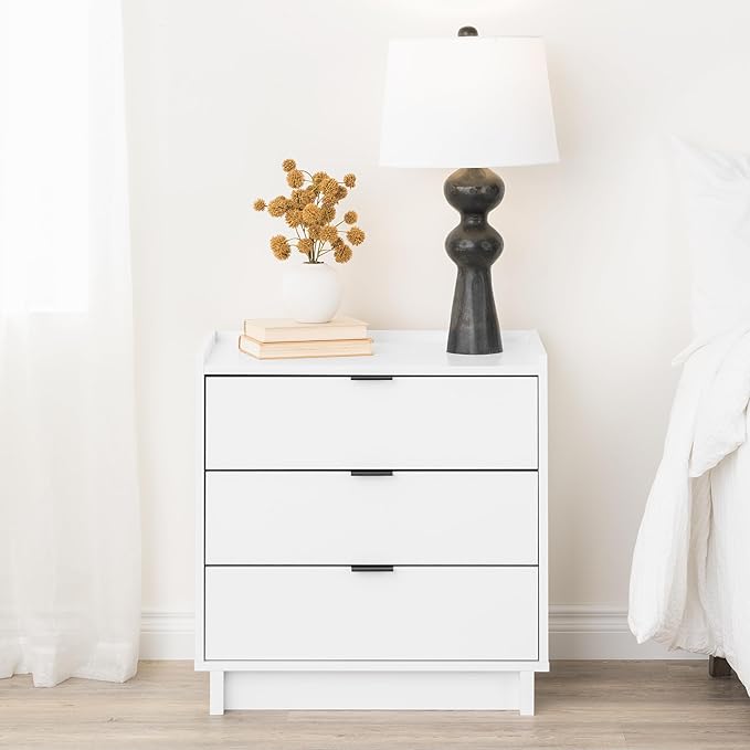 Prepac Simply Modern Nightstand Bedside Table, White Nightstand for Bedroom, End Table with 3 Drawers 26.5" W x 26.75" H x 16" D