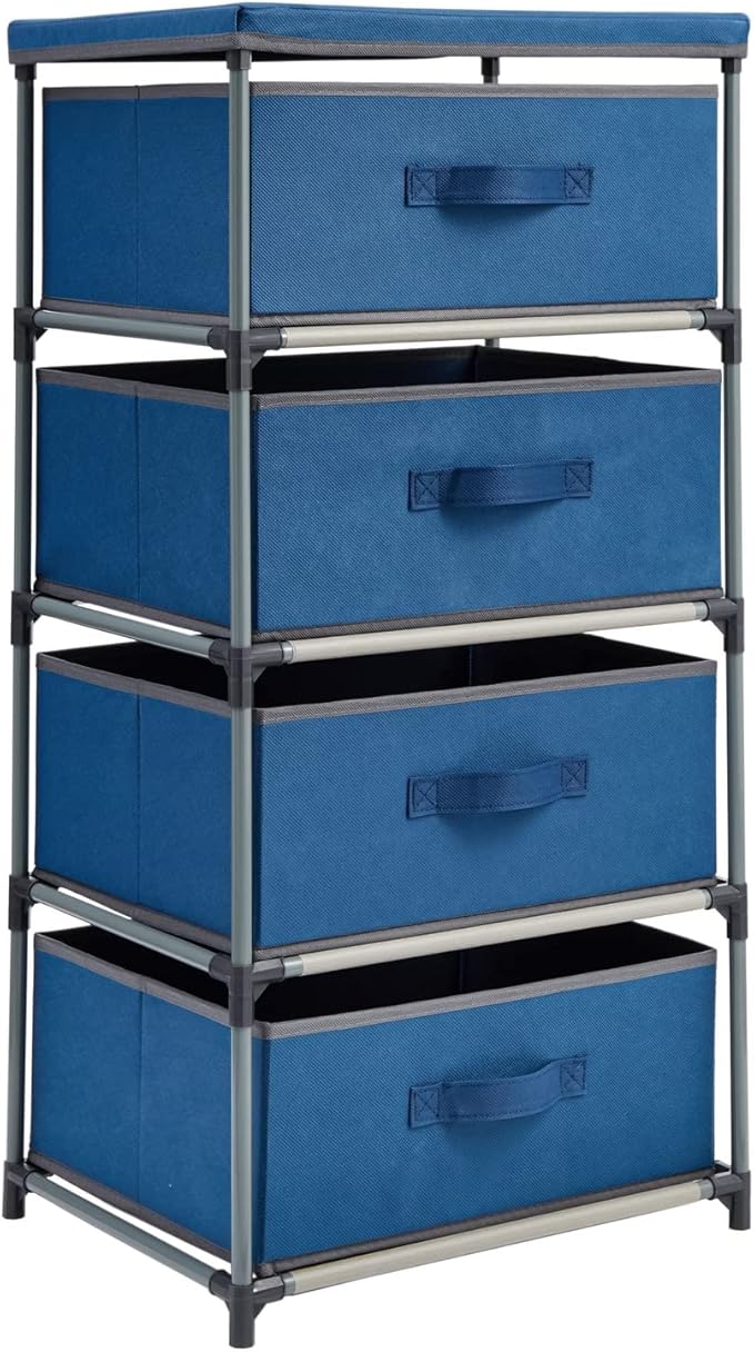Juvale 4-Tier Tall Dresser with Drawers - 16.5 x 13 x 33 in, Navy Blue - Fabric Storage Drawers & Closet Organizer - Kids Dresser & Bedroom Storage