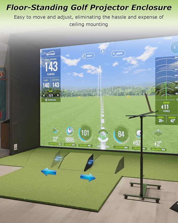 Golf Simulator Projector Cover Enclosure, Floor Outdoor Mounted Enclosure, With Cooling Fan and Artificial Turf to Better Protect The Golf Simulation Projector