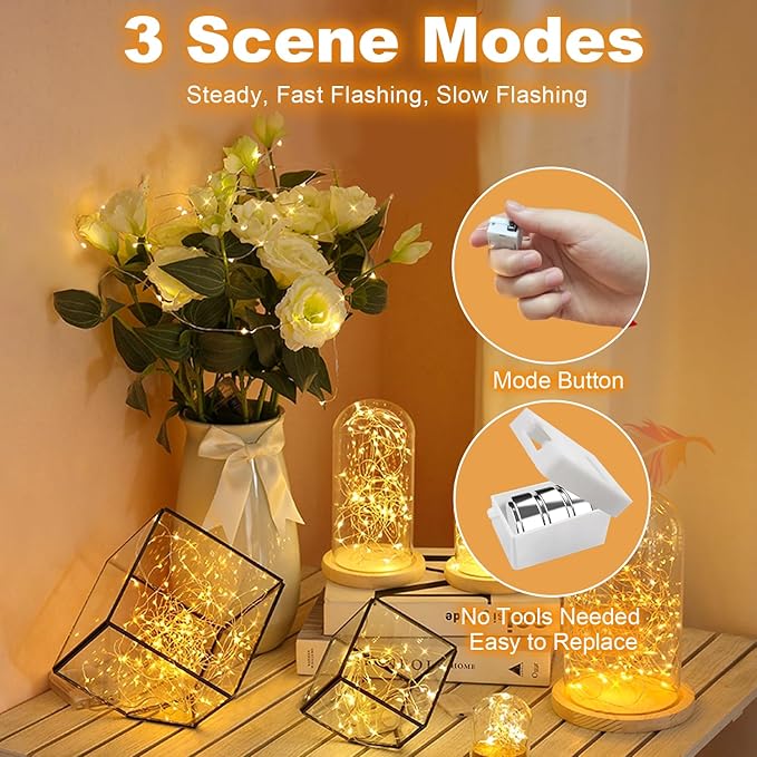 30 Pack Fairy Lights Battery Operated - 3 Speed Modes, 7Ft 20 LED String Twinkle Lights, Waterproof Copper Wire, Mini Firefly Light for Mason Jars Vases Christmas Decor, Warm White