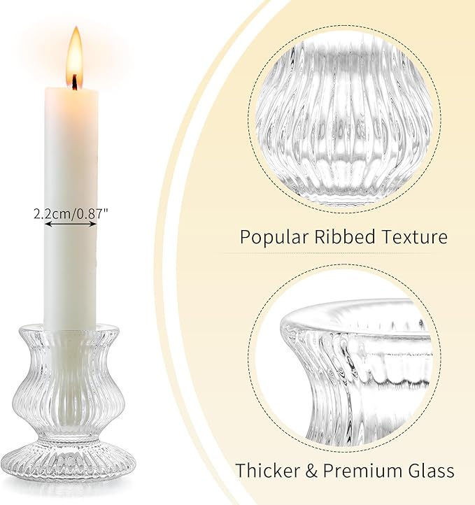 Romadedi Glass Candle Holder for Candlestick - 2 Pcs Clear Small Tapered Candle Holder Decor Wedding Table Centerpiece for Candle Sticks Christmas Party Living Room Dinner Advent