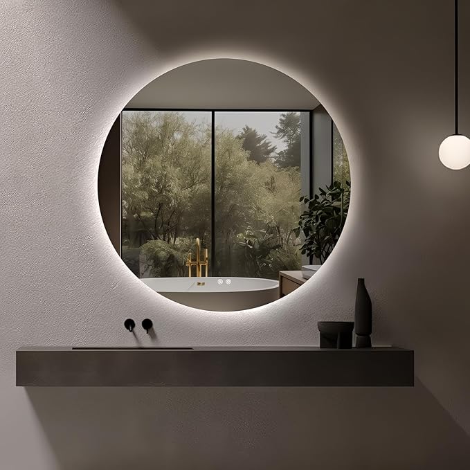 Niccy Round Led Mirror for Bathroom, 44" Circle Frameless Backlit Mirror wiht Light, Anti-Fog, 3 Colors, Waterproof, Memory Function