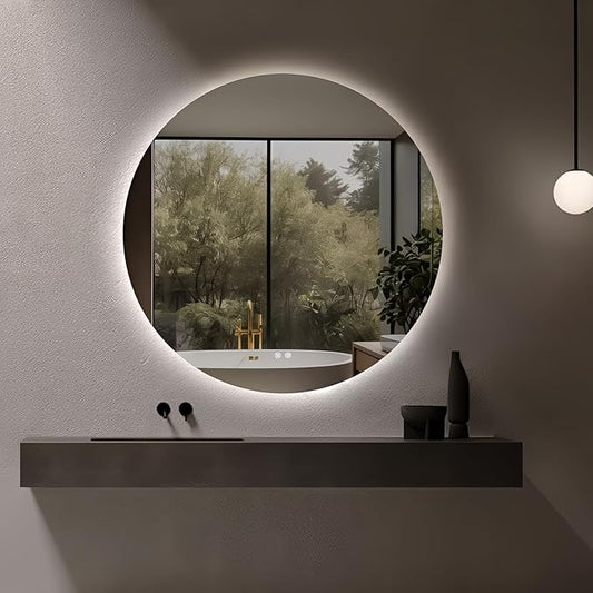 Niccy Round Led Mirror for Bathroom, 44" Circle Frameless Backlit Mirror wiht Light, Anti-Fog, 3 Colors, Waterproof, Memory Function