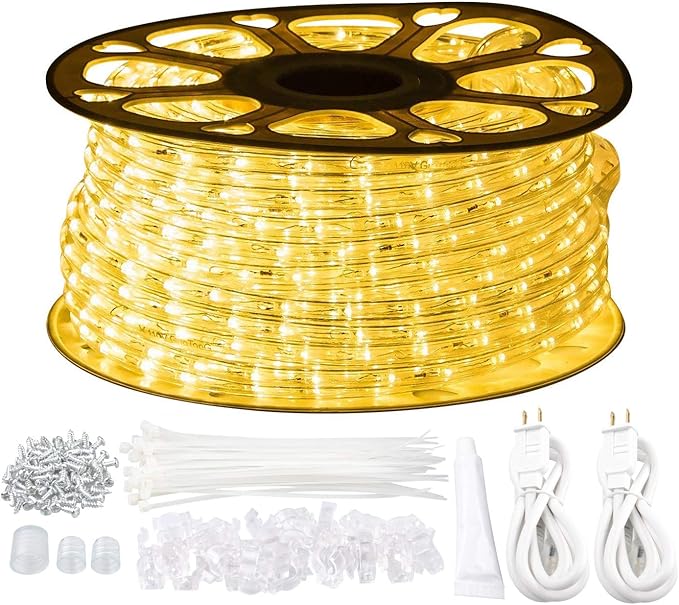 LED Rope Lights Outdoor Waterproof, 131.2ft Rope Lighting Warm White Light Strip, 110V LED Strip Lights Indoor, Connectable String Tape Light for Backyards, Patio, Decorative Lighting