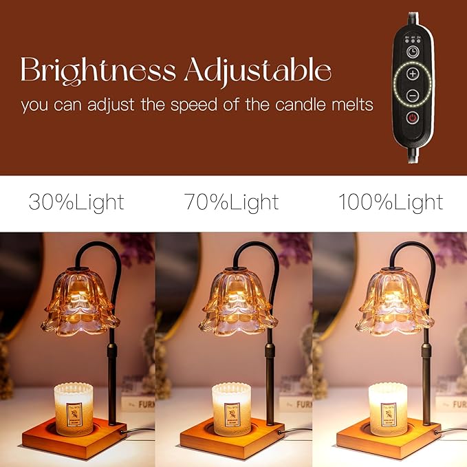 Candle Warmer Lamp with Timer: Flower Black Candle Lamps Height Adjustable Vintage Home Bedroom Decor Mom Birthday Gift for Women