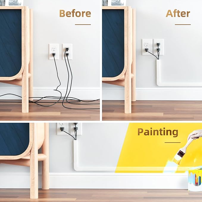 Delamu Cord Hider Wall, 85in Cord Covers for 3-4 Wires on Wall, Cable Hider Wire Hiders Wire Covers for TV Cords on Wall, Easy Mount Cable Cover Management Kit to Hide TV Wires, W1.18 H0.67in, White