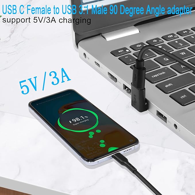QIANRENON 10Gbps USB 3.1 to USB C 90° Angle Adapter USB A Male to USB C Female L-Shaped Angle Connector, for OTG Data Transfer 3A Charging, for PC Laptop Tablet,2Pcs (Positive Bend/Female up)