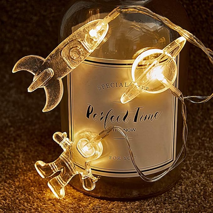 AceList 10 LED Children's Room LED String Light Astronaut Spaceship Rocket Pendants Holiday Party Lights Wall Window Nursery or Kids Room Decor Wedding Around The Garden Patio Christmas (Warm White)