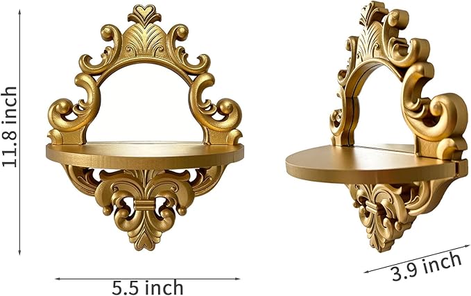 Three-Dimensional Relief Candle Sconces Set 2 Rustic Wall Mount Candle Holders Wood Hanging Wall Decor Mirrored Wall Art Hand Carved Home Decoration Gold