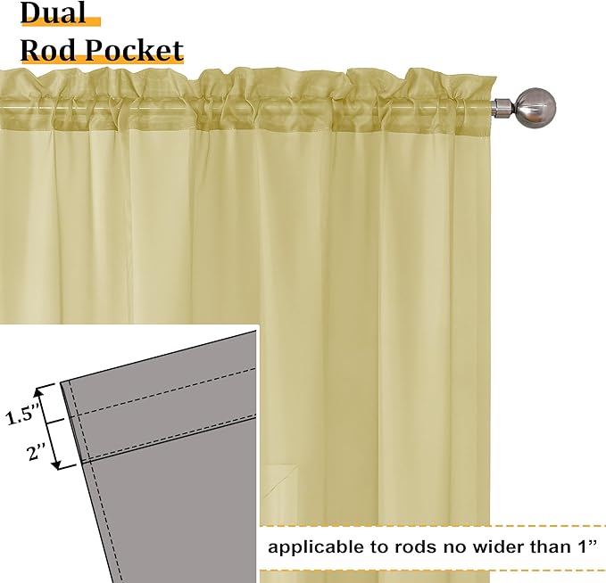 Aiyufeng Yellow Sheer Curtains 2 Panel Sets 84 Inches Long - Transparent Light Weight Soft Yellow Window Treatment Panels for Study Room/Living Room/Guest Room, Per Panel W40 X L84 inches
