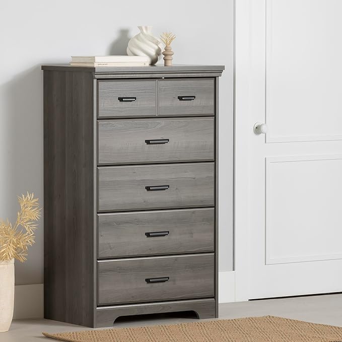 South Shore Versa Collection 5-Drawer Dresser, Gray Maple with Antique Handles