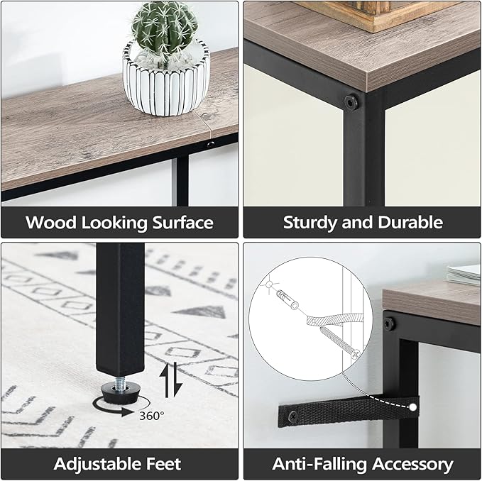 70.9'' Console Table with Power Outlet, Narrow Sofa Table, Industrial Entryway Table with USB Ports, Behind Couch for Entryway, Hallway, Foyer, Living Room, Greige CTHG18E01Z1