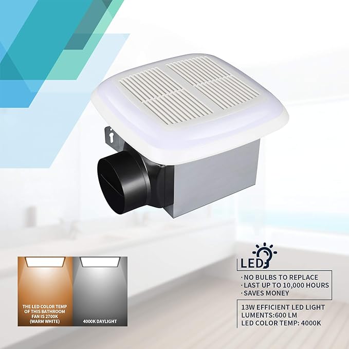 Tech Drive Very-Quiet 80 CFM, 1.5 Sone No Attic access Needed Installation Bathroom Ventilation and Exhaust Fan With LED light 4000K 800LM (80CFM),Ceiling Mounted Fan,Easy to Install