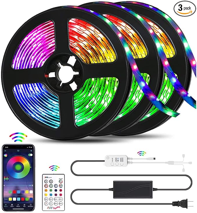 QZYL Led Lights for Bedroom,49.2 Feet Led Strip Lights,Music Sync Color Changing Flexible Rope Lights with Remote App Control Luces Led Strips Lights for Party Home Decoration
