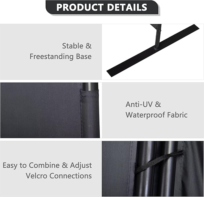 JAXPETY Room Divider Panel 6Ft Privacy Screen Wall Dividers for Room Separation Flexible Partition Folding Portable Room Partition for Office 88" W x 73" H, Black
