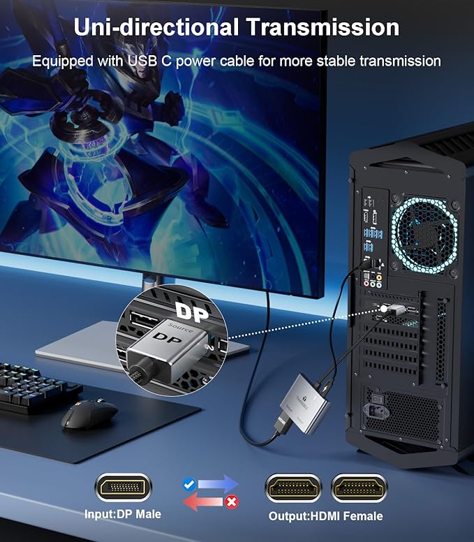 DisplayPort to Dual HDMI Adapter (4K@60Hz) DP to HDMI Splitter for Dual Monitors Extended Display MST Display Port 1 in 2 Out Hub for PC, Graphics Card