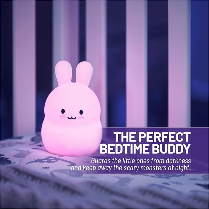 Lumipets Junior Bunny Night Light, Soft Silicone Material, 8 Soothing Colors, Cordless, Easy Control, Portable